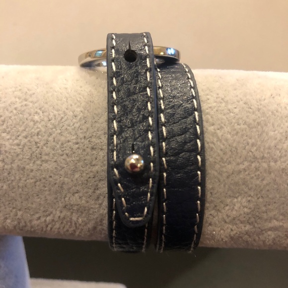 New Lia Sophia Bracelet Wrap Star Navy Blue leather double wrap w/ silver clasp - Picture 5 of 9